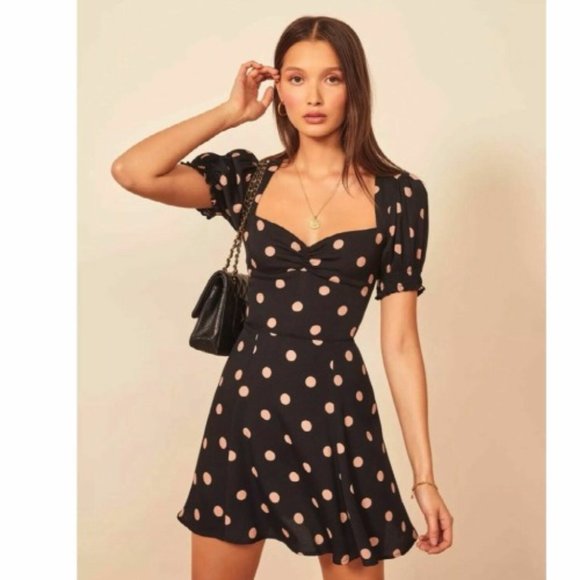 Reformation Dresses & Skirts - REFORMATION DREA RUCHED POLKA-DOT CREPE MINI DRESS